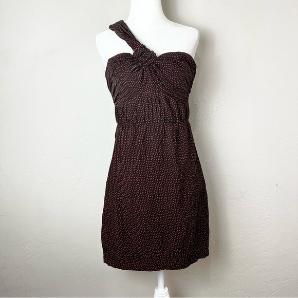 Alexis Luksa One Shoulder Heart Print Pleated Black Mini Dress Size Medium - Picture 1 of 10